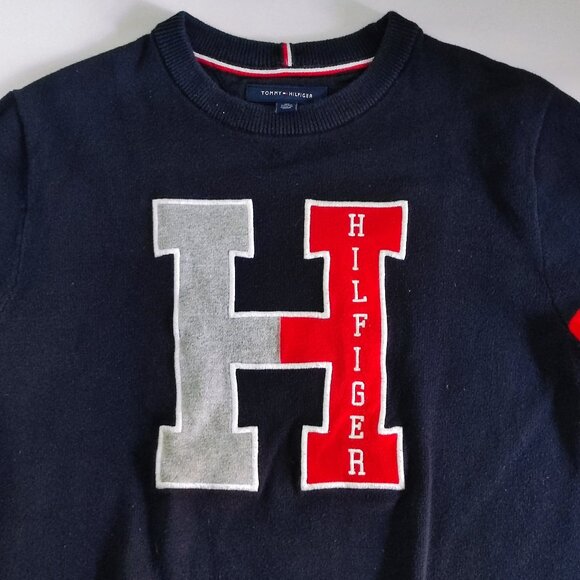 Tommy Hilfiger University style pullover men's size XS navy blue and red graphic - Picture 2 of 13